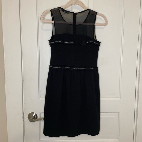 Sandro Paris Rapprochement Mesh and Chain Detail Textured Frayed Trim Mini Dress - Picture 12 of 12